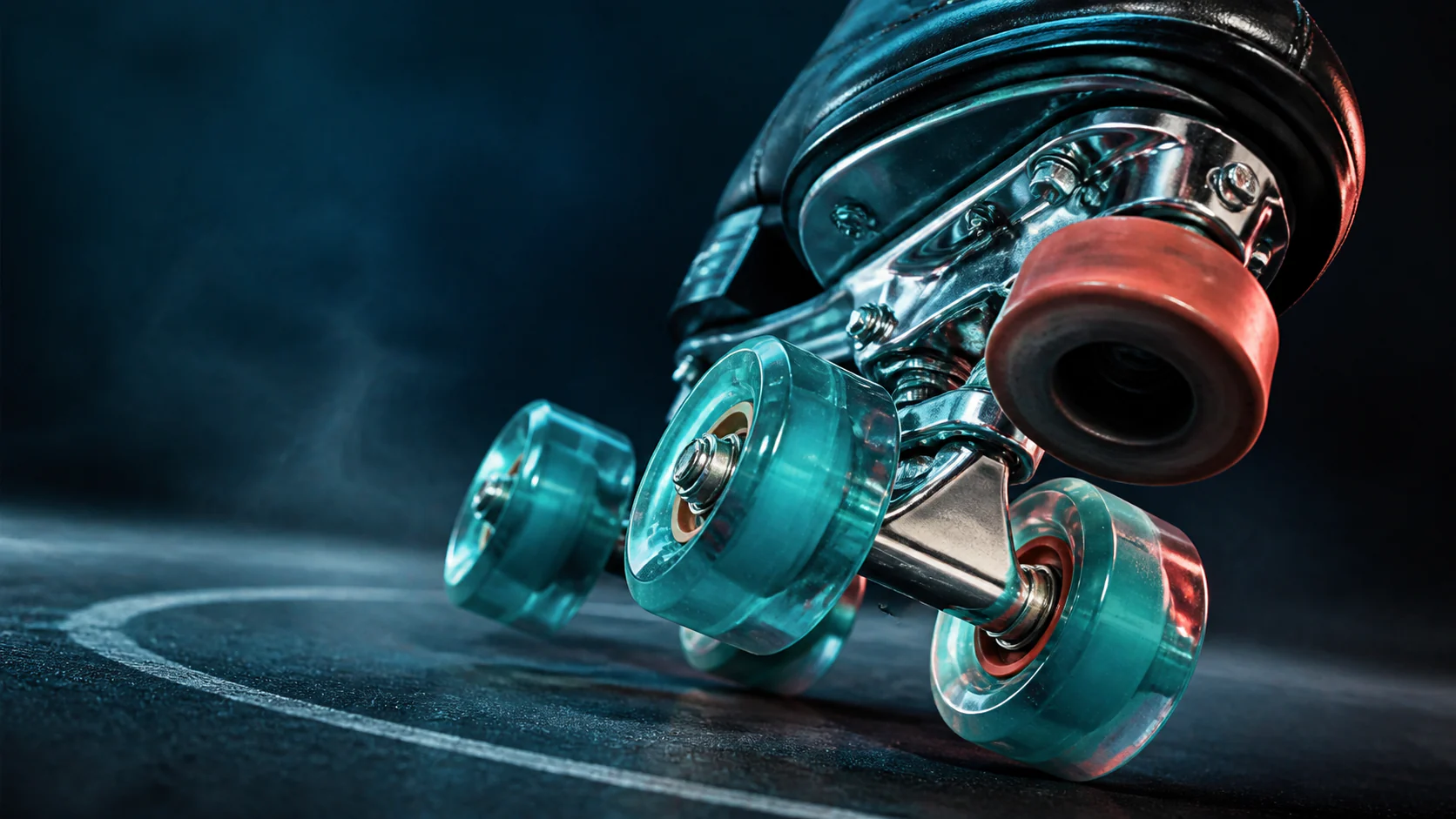 An artistic roller skate on a rink surface