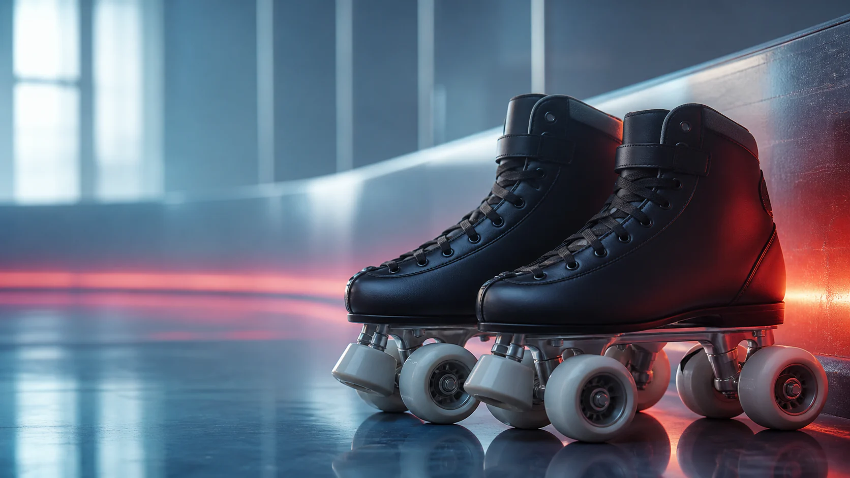 An artistic roller skate on a rink surface